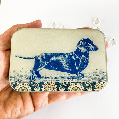 Dachshund notions tin, stitch marker tin: Small
