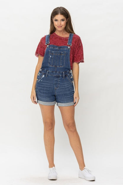 Judy Blue High Waist Destroy & Double Cuff Shorts Overalls