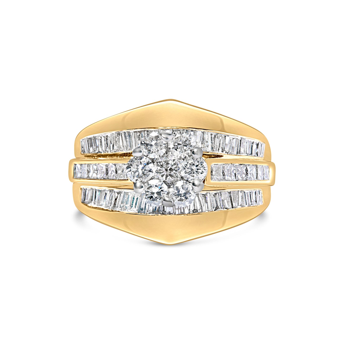 14K Yellow Gold 2-1/3 Cttw Diamond Cluster Channel Set Chevron Shaped Band Engagement Ring & Wedding Band Set (H-I Color, Si1-Si2 Clarity)- Size 7-1/4