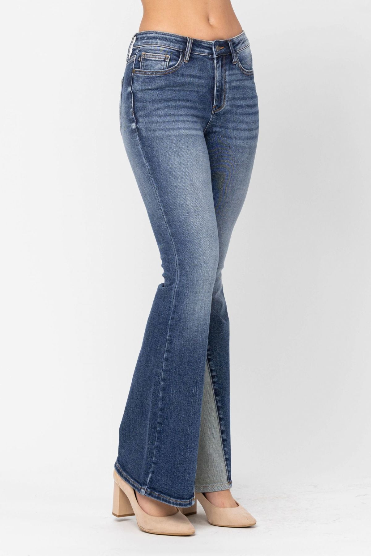 Judy Blue Mid-Rise Two Tone Panel Flare Jeans