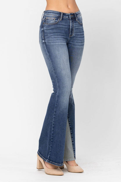 Judy Blue Mid-Rise Two Tone Panel Flare Jeans