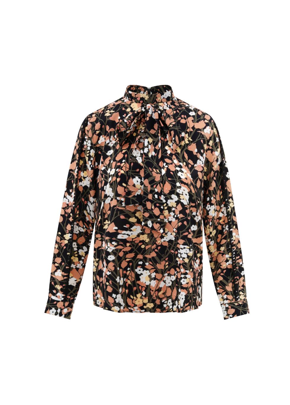 Cuffed Spring Foliage Blouse With Front Tie
