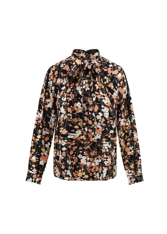 Cuffed Spring Foliage Blouse With Front Tie