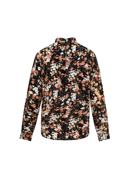 Cuffed Spring Foliage Blouse With Front Tie