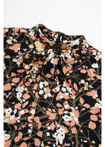 Cuffed Spring Foliage Blouse With Front Tie