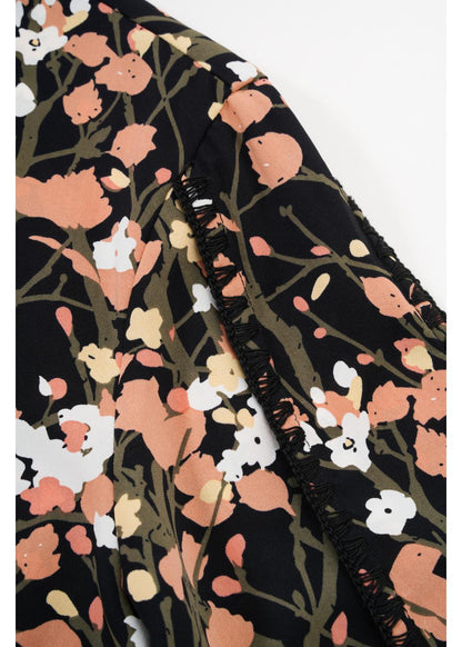 Cuffed Spring Foliage Blouse With Front Tie