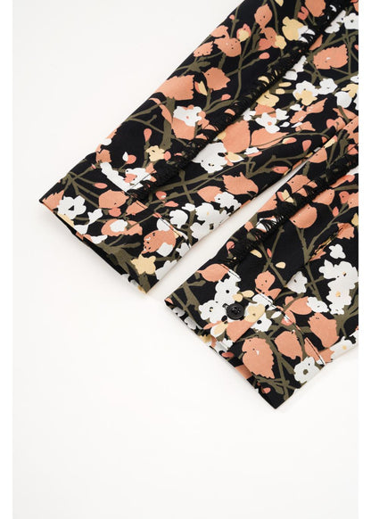 Cuffed Spring Foliage Blouse With Front Tie