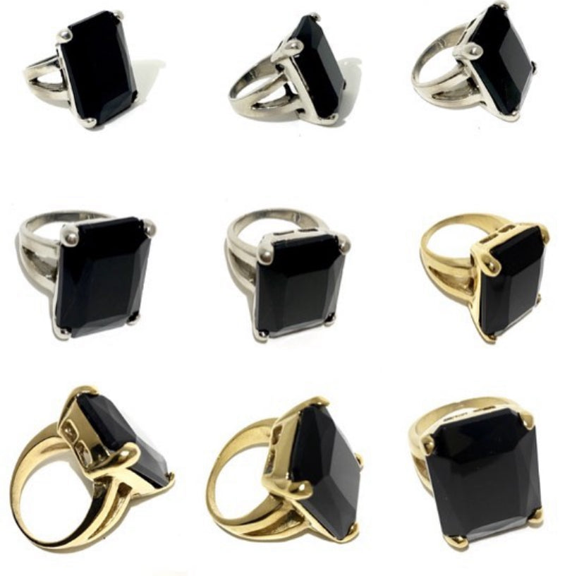 Sterling Silver Jet Black Crystal  Ring