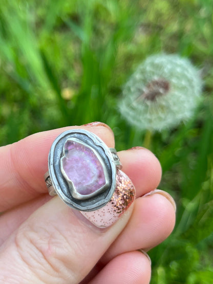 Pink Tourmaline Rough Slice Reservoir Ring