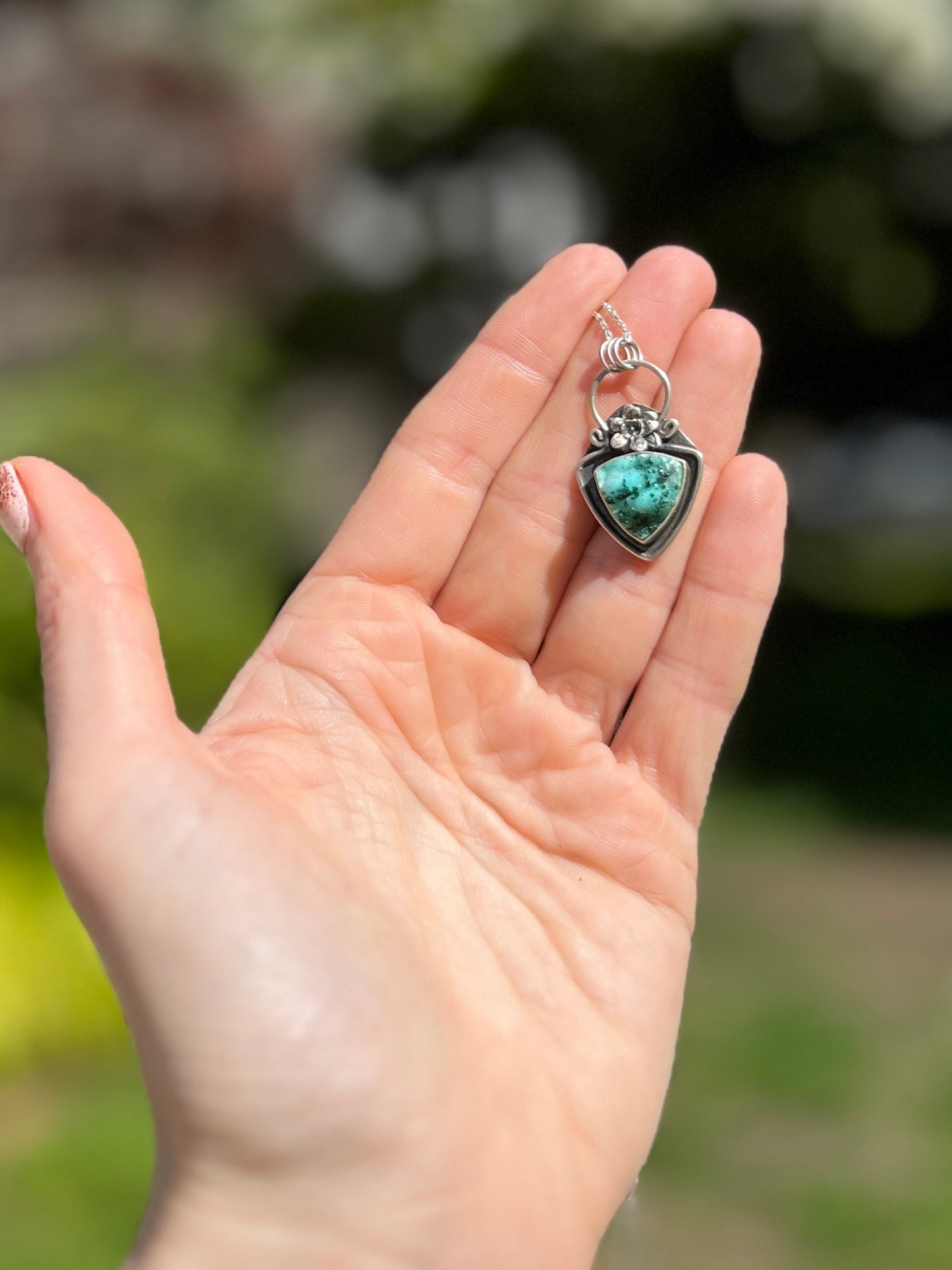 Chrysocolla with Malachite Crystals and Flower Necklace