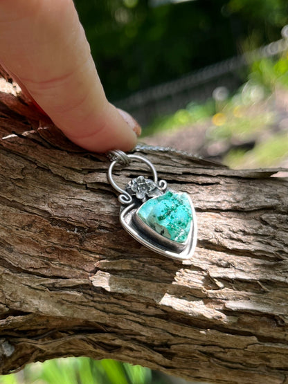 Chrysocolla with Malachite Crystals and Flower Necklace