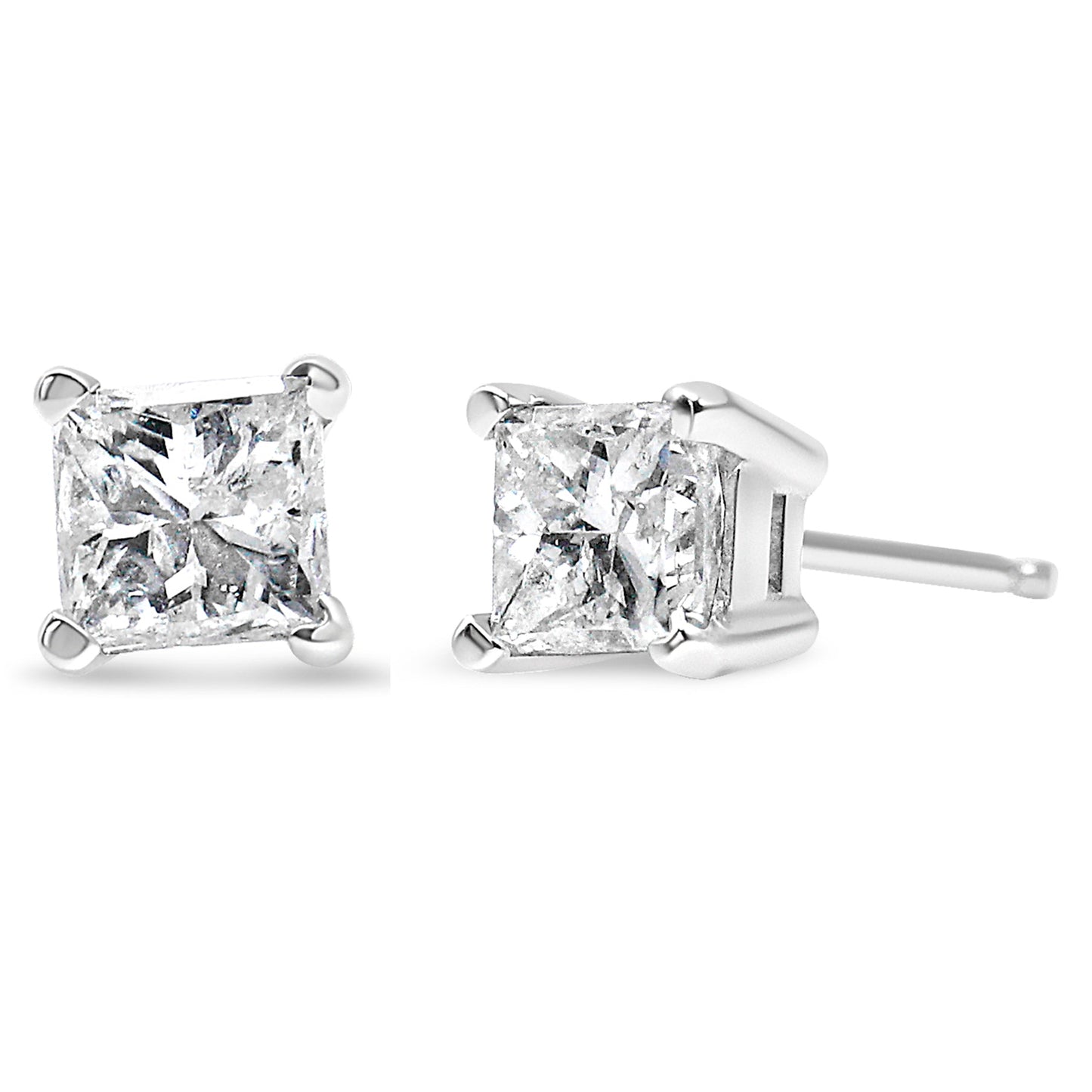 14K White Gold 3/8 Cttw Lab Grown Princess-Cut Diamond 4-Prong Solitaire Stud Earrings (Vs1-Vs2 Clarity, F-G Color)