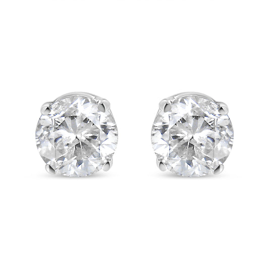 14K White Gold 1/2 Cttw Round Brilliant-Cut Near Colorless Diamond Classic 4-Prong Stud Earrings (I-J Color, Vs1-Vs2 Clarity)