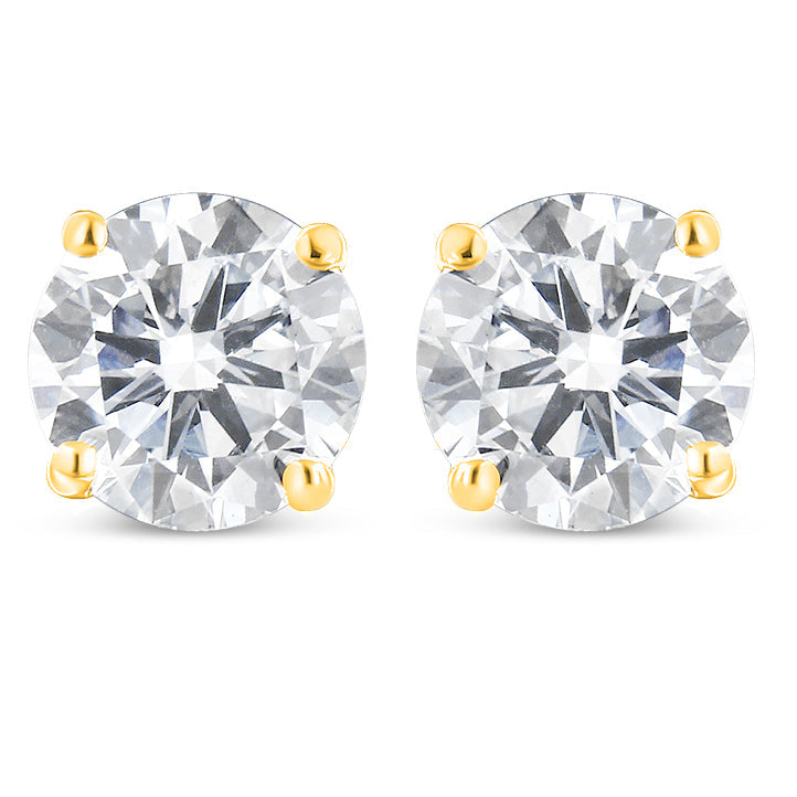 10K Yellow Gold 1-1/2 Cttw Round Brilliant-Cut Diamond Classic 4-Prong Stud Earrings With Screw Backs (K-L Color, I1-I2 Clarity)