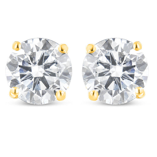 10K Yellow Gold 1-1/2 Cttw Round Brilliant-Cut Diamond Classic 4-Prong Stud Earrings With Screw Backs (K-L Color, I1-I2 Clarity)