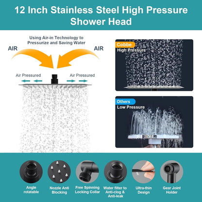 Metal 3-Way Rain Shower Head, High Pressure Shower Head, Dual Shower Heads with Handheld Adjustable Spray Combo