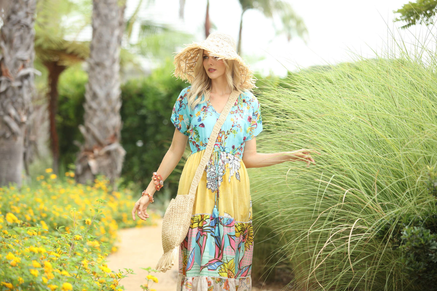 Karin Crochet & Macrame Straw Sun Hat with Raw Fringe Edge