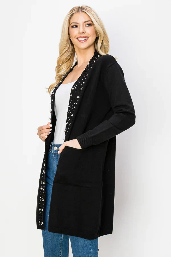 Joh Serra Knitted Sweater Cardigan with Pearls & Sparkles 52326SW