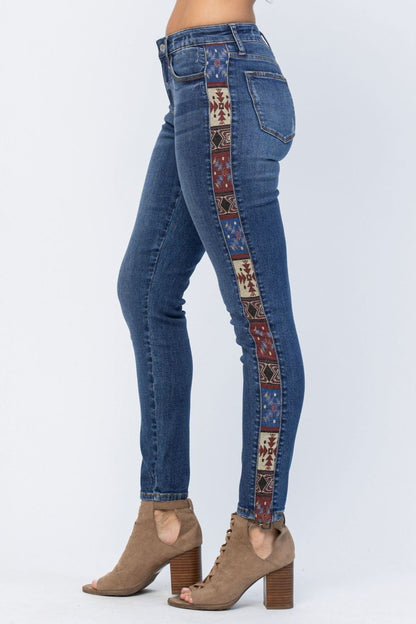Judy Blue Mid-Rise Rad Embellishment Western Print Relaxed Fit Jeans