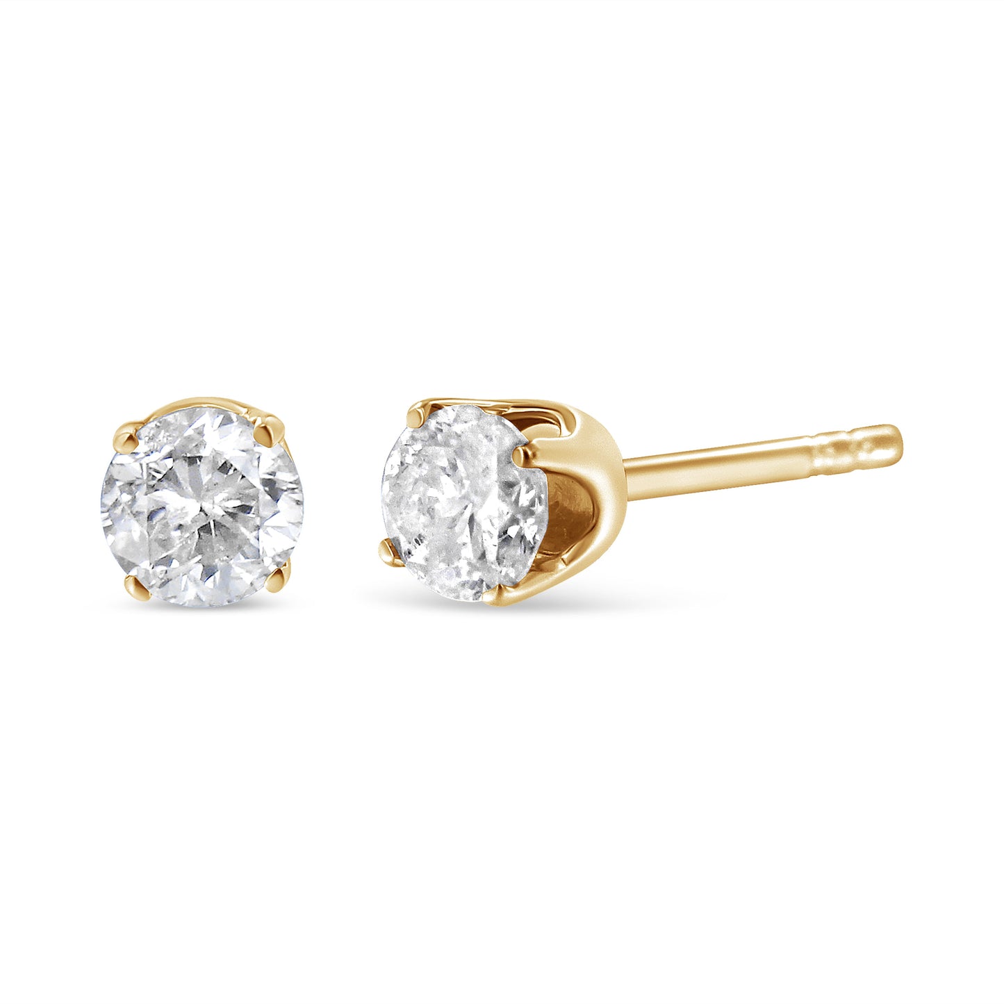 14K Yellow Gold 5/8 Cttw Round Brilliant-Cut Diamond Classic 4-Prong Stud Earrings (K-L Color, Si1-Si2 Clarity)