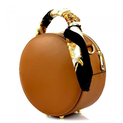 Round Genuine Leather Crossbody Handbag