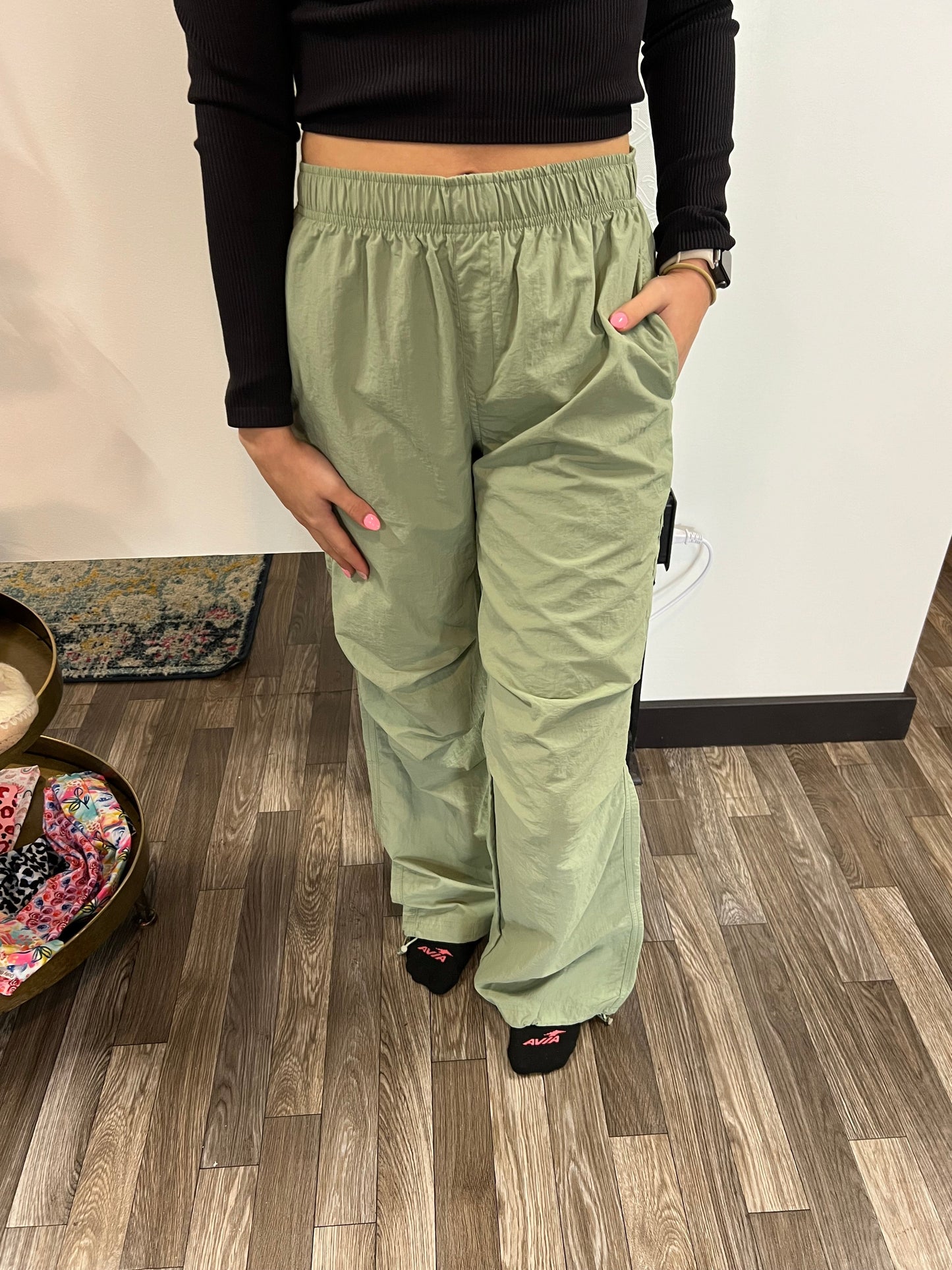 Sage Elastic Waist Parachute Pants
