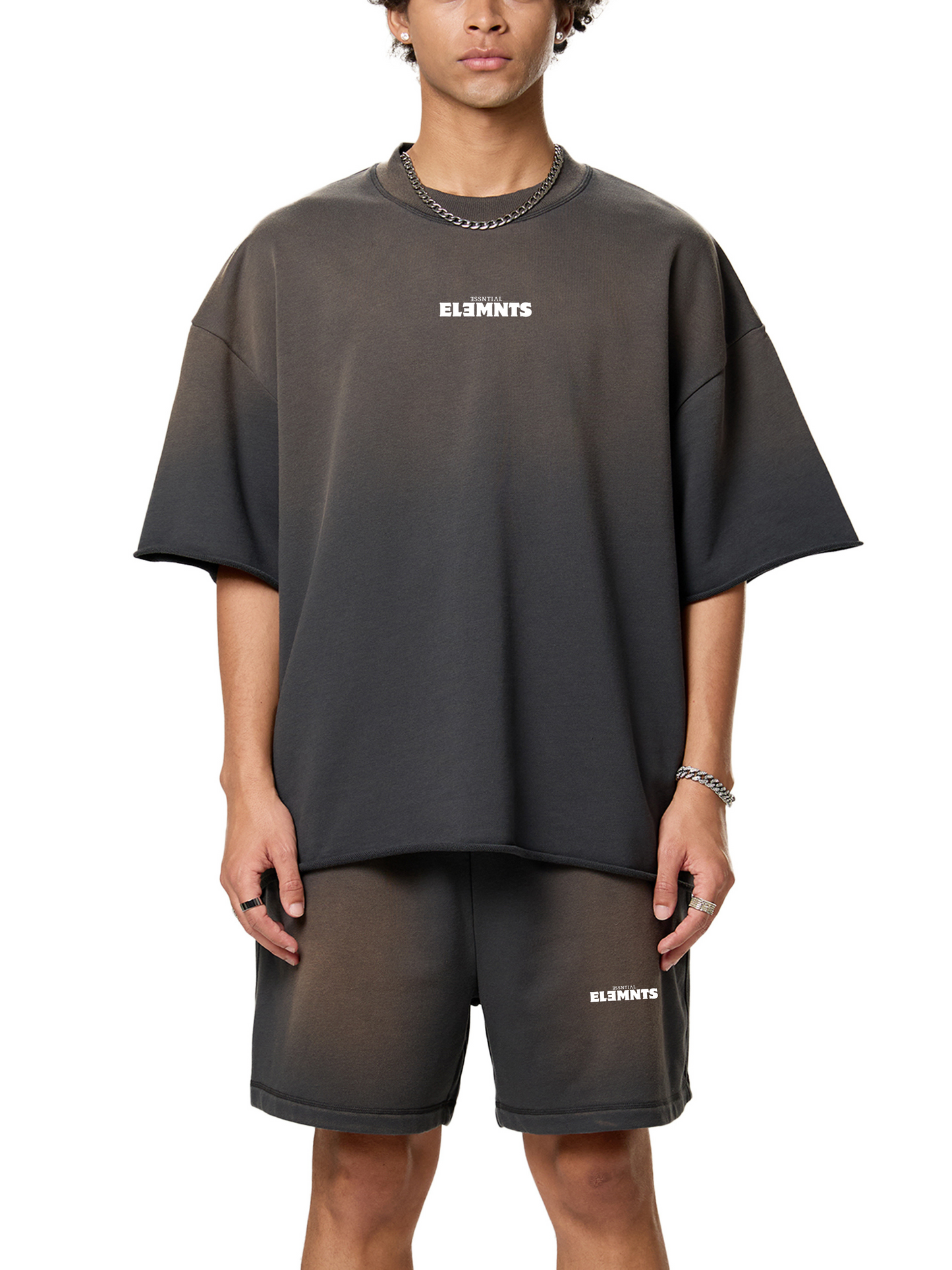 ESSNTIAL ELEMNTS Unisex 350G Sun Fade Raw Edge Shorts