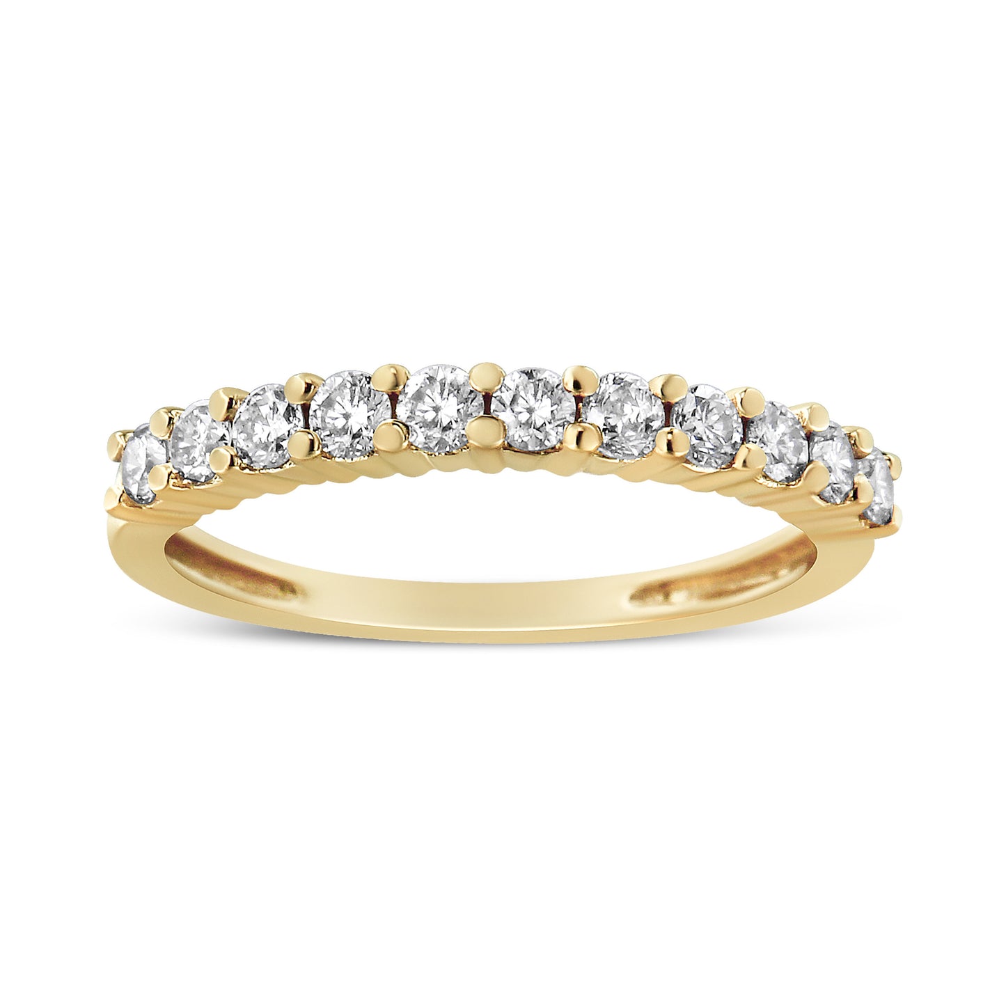 14K Yellow Gold Plated .925 Sterling Silver 1/2 Cttw Shared Prong Set Brilliant Round-Cut Diamond 11 Stone Band Ring (J-K Color, Si2-I1 Clarity) - Size 7