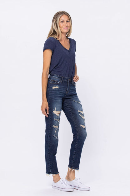 Judy Blue Mid-Rise Distressed Boyfriend Jeans