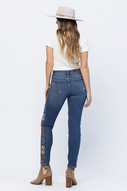 Judy Blue Mid-Rise Rad Embellishment Western Print Relaxed Fit Jeans