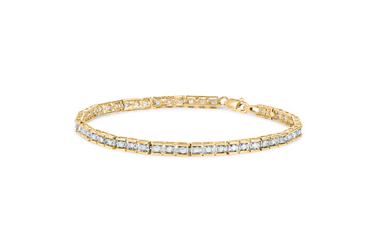 10K Yellow Gold Over .925 Sterling Silver 1.0 Cttw Diamond Square Hybrid Link 7" Tennis Bracelet (I-J Color, I2-I3 Clarity)