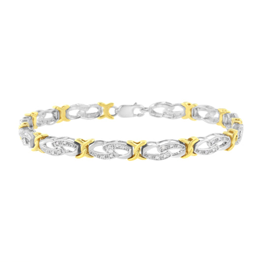 10K Yellow Gold Plated Sterling Silver 1/4 Cttw Diamond Infinity And X Link Bracelet (I-J Clarity, I2-I3 Color) - Size 7.25"