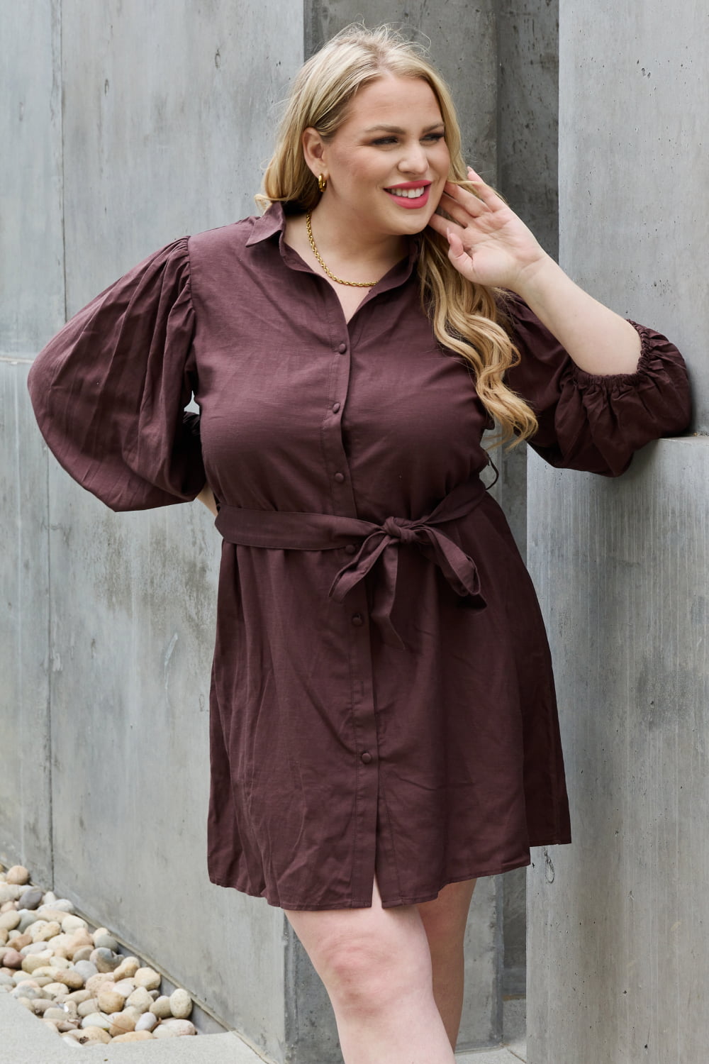 Jade by Jane Hello Darling Full Size Half Sleeve Belted Mini Dress in Charcoal