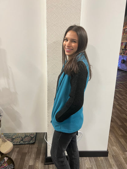 Women's Teal Zip Up Fleece Vest