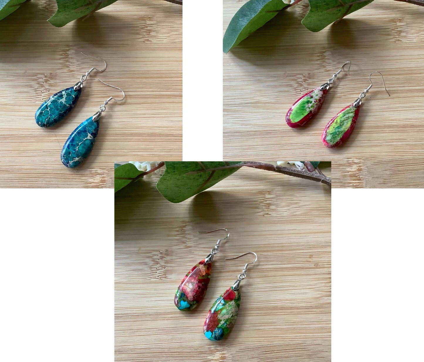 Earrings, dangle earrings, stone earrings: Green