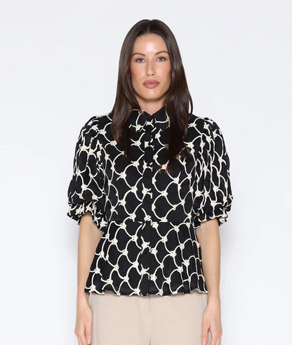 Floral Embroidered Puff Sleeve Peplum Top