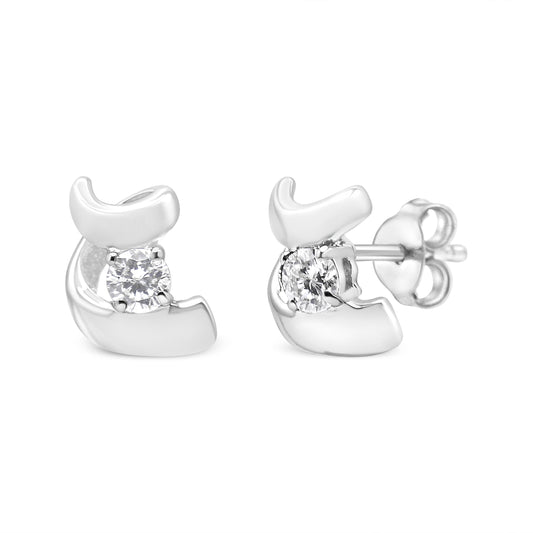 .925 Sterling Silver Round Cut Diamond Fashion Earrings (0.10 Cttw, I-J Color, I2-I3 Clarity)