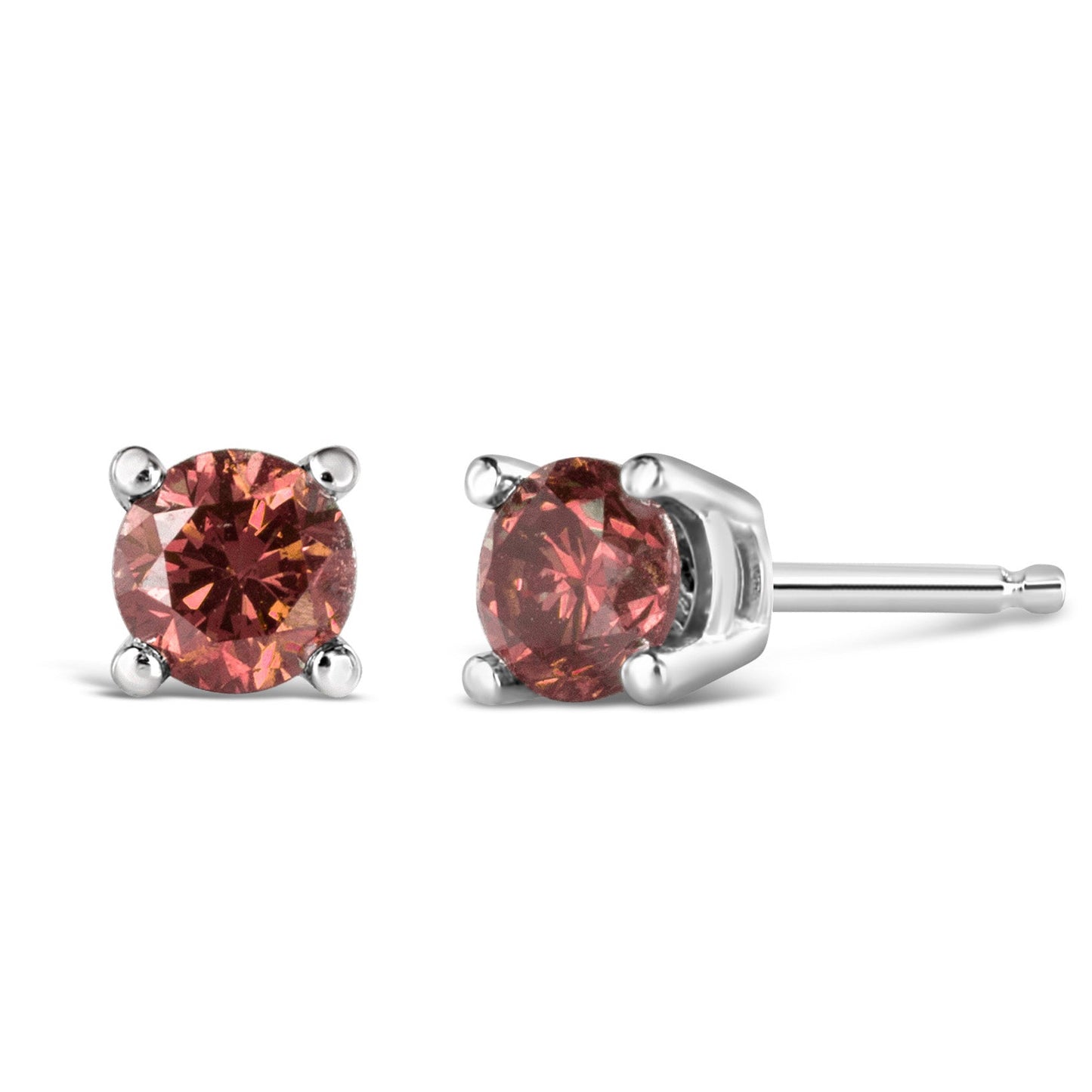 10K White Gold 1.0 Cttw Lab Created Round Brilliant Cut Pink Diamond Classic 4-Prong Solitaire Stud Earrings (Fancy Pink Color, Vvs2-Vs1 Clarity)