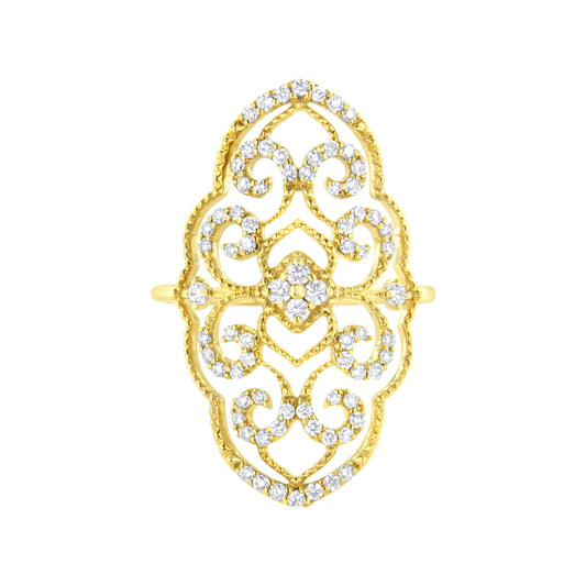 10K Yellow Gold 1/2 Cttw Round-Cut Diamond Art Deco Cocktail Ring (H-I Color, I1-I2 Clarity) - Size 7