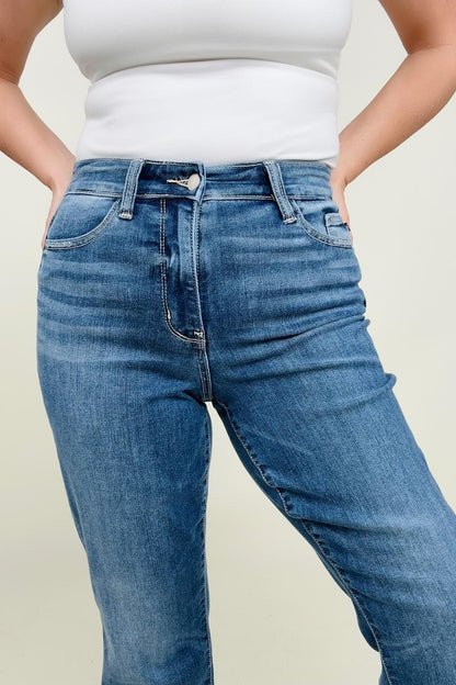 Judy Blue High Waist Fray Slit Release Hem Straight Jeans