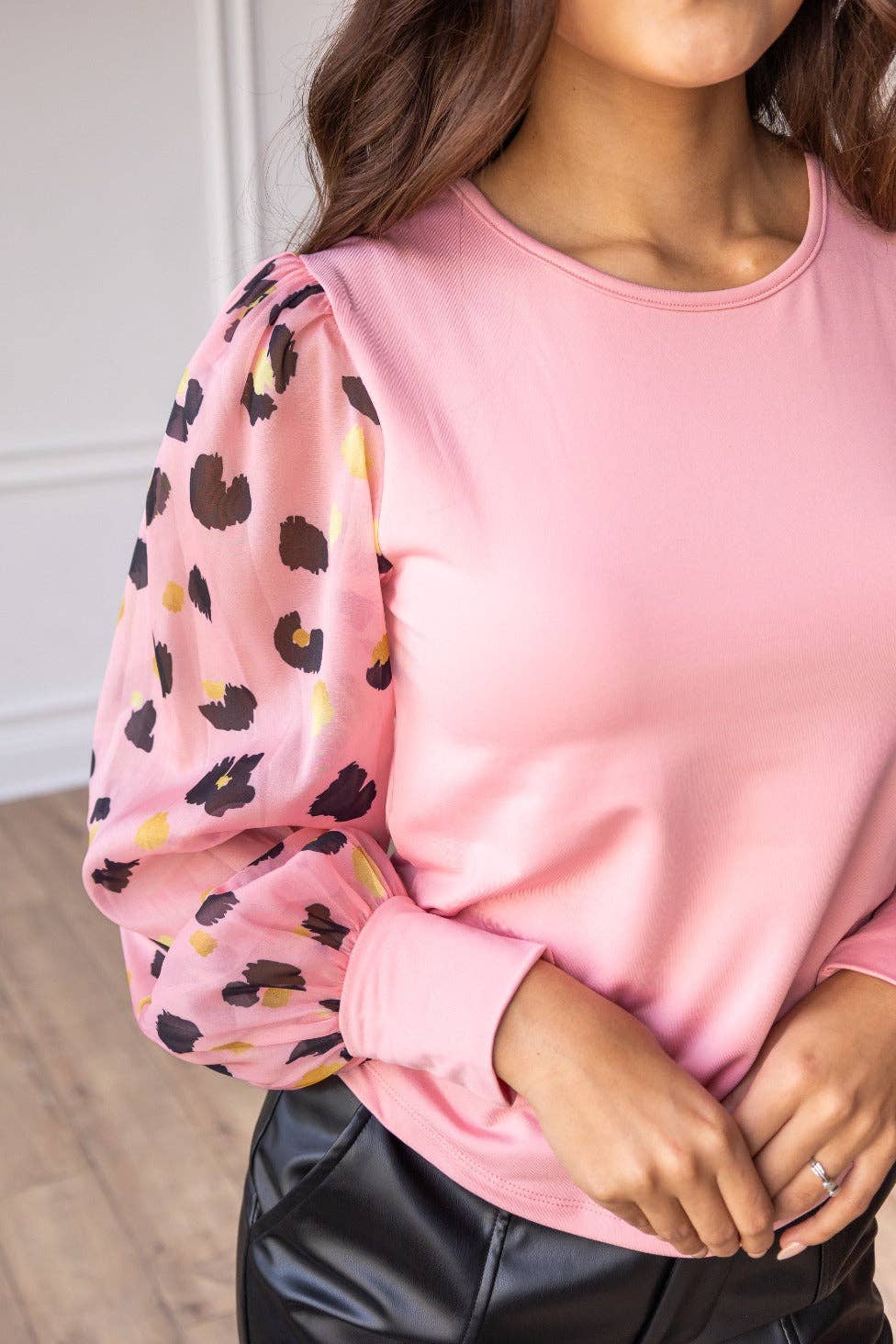 The Leopard Dream Pink Balloon Sleeve Top: Pink / Small