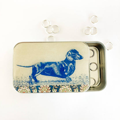 Dachshund notions tin, stitch marker tin: Small