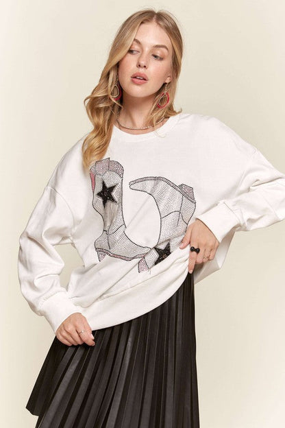 Western Glam Rhinestone Boot Sweatshirt
