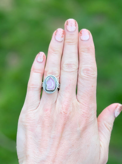Pink Tourmaline Rough Slice Reservoir Ring