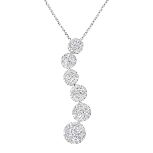 14K White Gold 1 Cttw Diamond Cluster Journey Pendant Necklace (H-I, I1-I2)