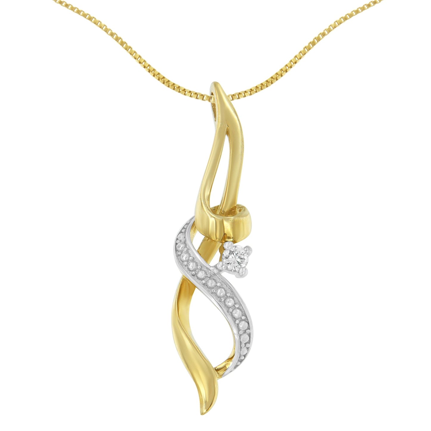 Espira 10K Yellow Gold 1/20 Cttw Round Cut Diamond Accent Swirl Pendant Necklace (H-I, I1-I2)