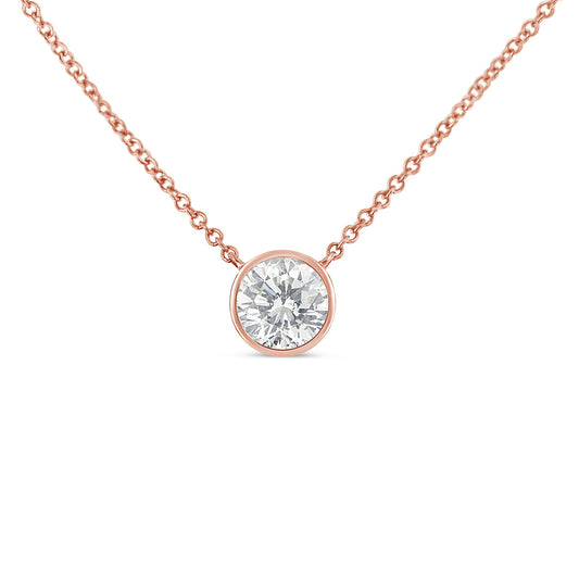 2 Micron 14K Rose Gold Plated Sterling Silver Bezel-Set Diamond Solitaire Pendant Necklace (1/3 Cttw, H-I Color, I1-I2 Clarity)