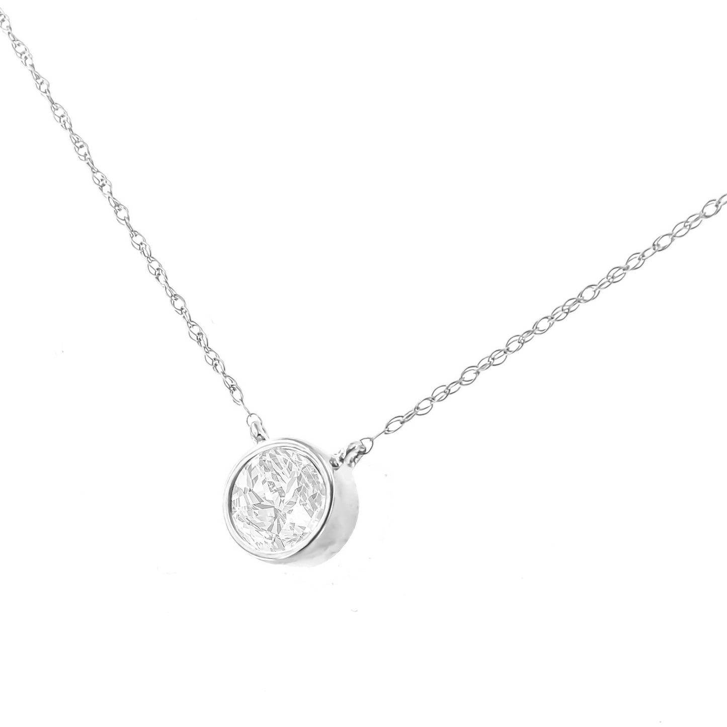 Ags Certified 10K White Gold 1/3 Cttw Bezel Set Round Diamond Solitaire 16-18" Adjustable Pendant Necklace (I-J Color, Si1-Si2 Clarity)