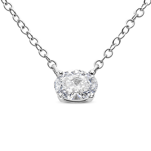 14K White Gold 1/2 Cttw Lab Grown Oval Shape Solitaire Diamond East West 18" Pendant Necklace (E-F Color, Vs1-Vs2 Clarity)