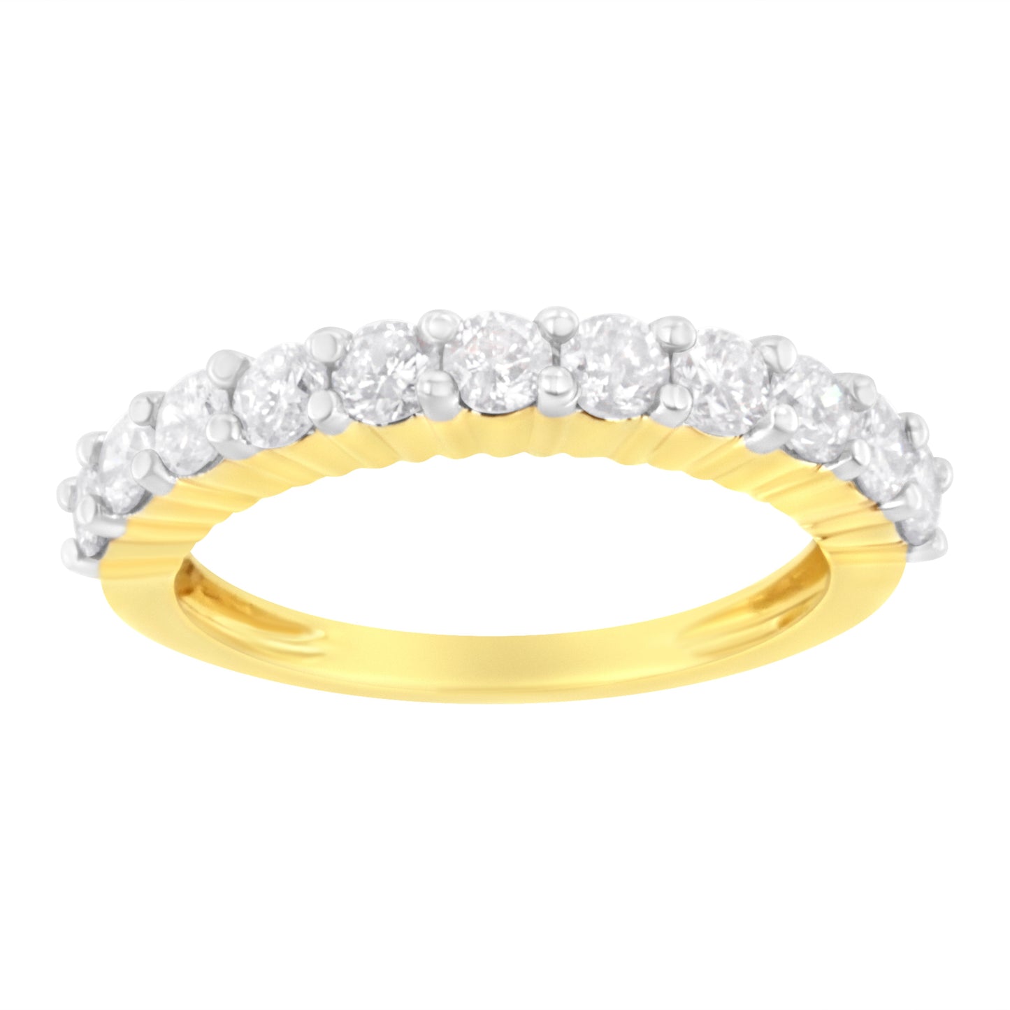 Igi Certified 14K Yellow Gold Plated .925 Sterling Silver 1.0 Cttw Shared Prong Set Brilliant Round-Cut Diamond 11 Stone Band Ring (J-K Color, Si1-Si2 Clarity) - Size 9